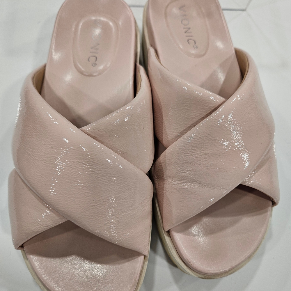 Vionic Vesta Peony Leather Women's Pink Slide Sandals 8